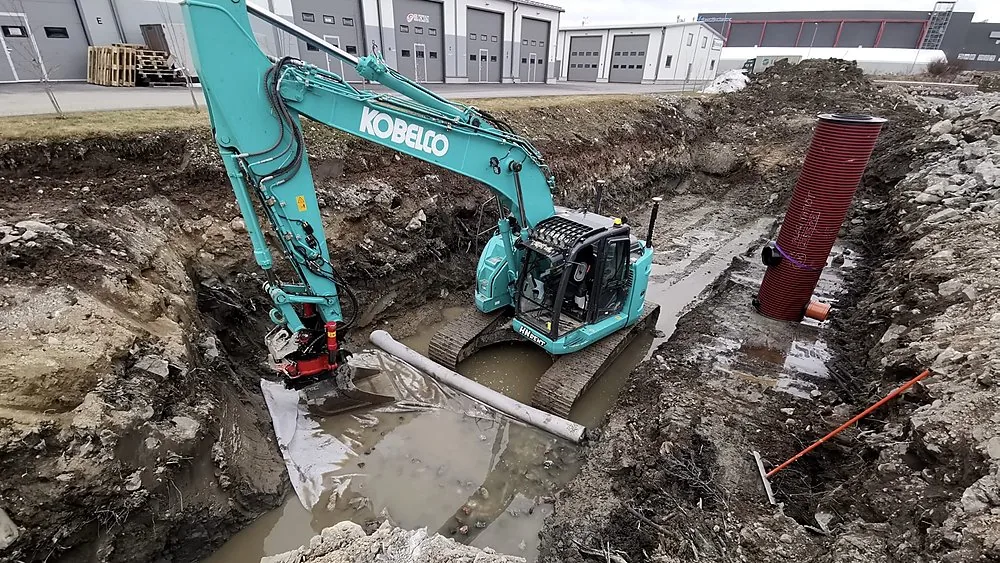 Earthworks and sewerage installation on site